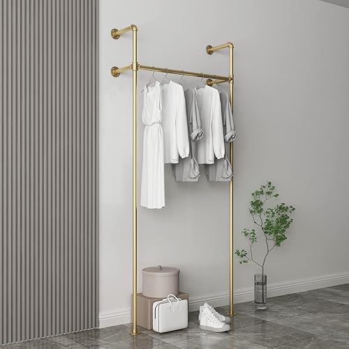 Miniatura 6 de MBQQ Estante industrial de la ropa del tubo del oro de la vendimia, estante de exhibición multifuncional para colgar la ropa, almacenamiento montado