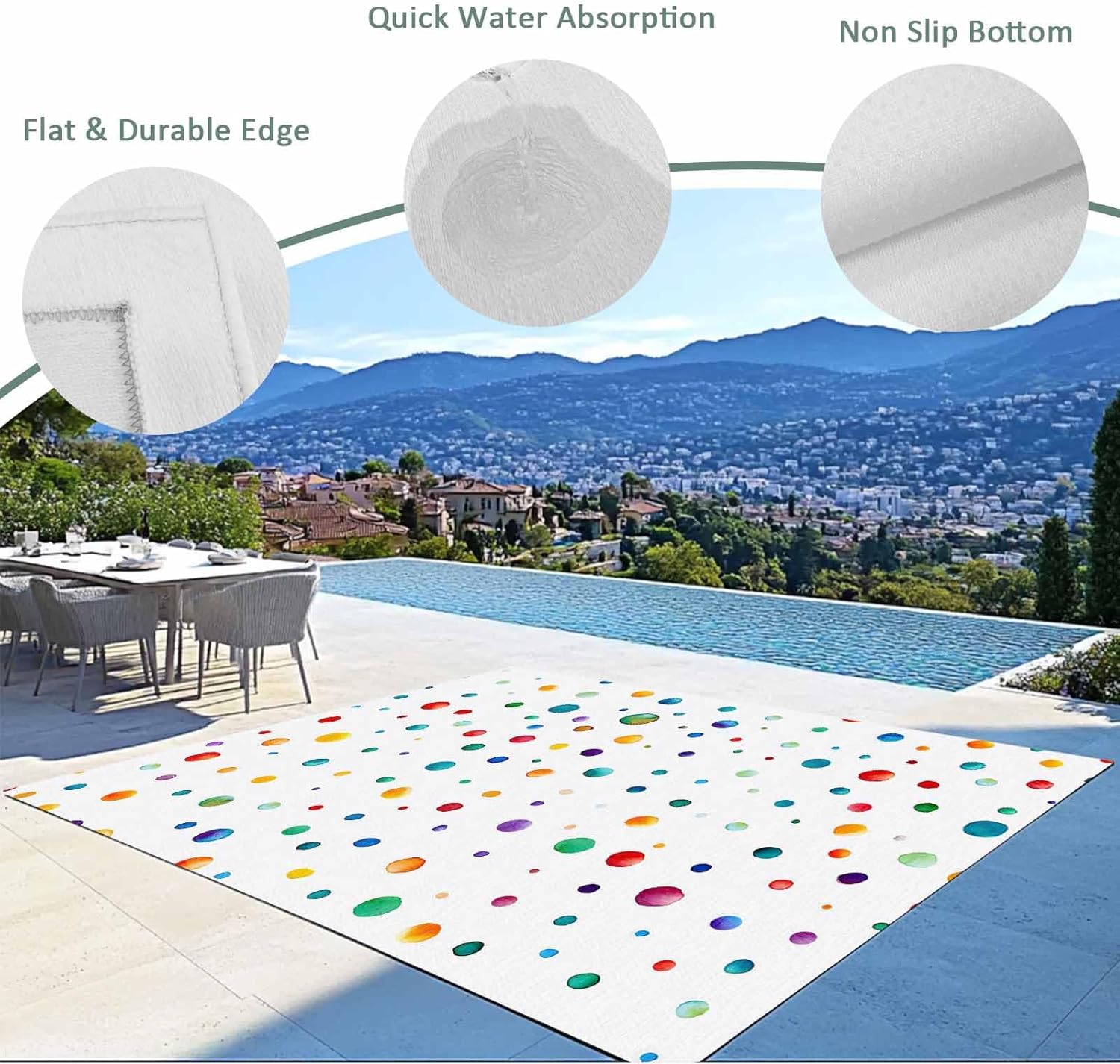 Outdoor Rug 4x6 ft Polka Dot Outdoor Large Area Rug Non Slip Rubber Colorful Dots Front Door Mat RV Rug Camping Carpet Patio Outdoor Rugs for Backyard Balcony Deck Porch Indoor Outside