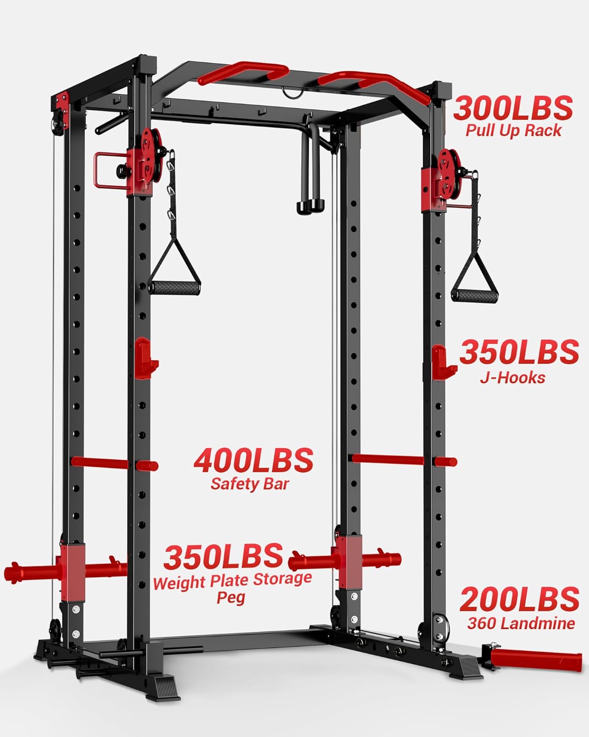 Power Cage with Cable Crossover System, 2000LBS Squat Rack for Home Gym, Multifunctional Power Rack with LAT Pulldown & Pulley System, Workout Cage for Strength Training