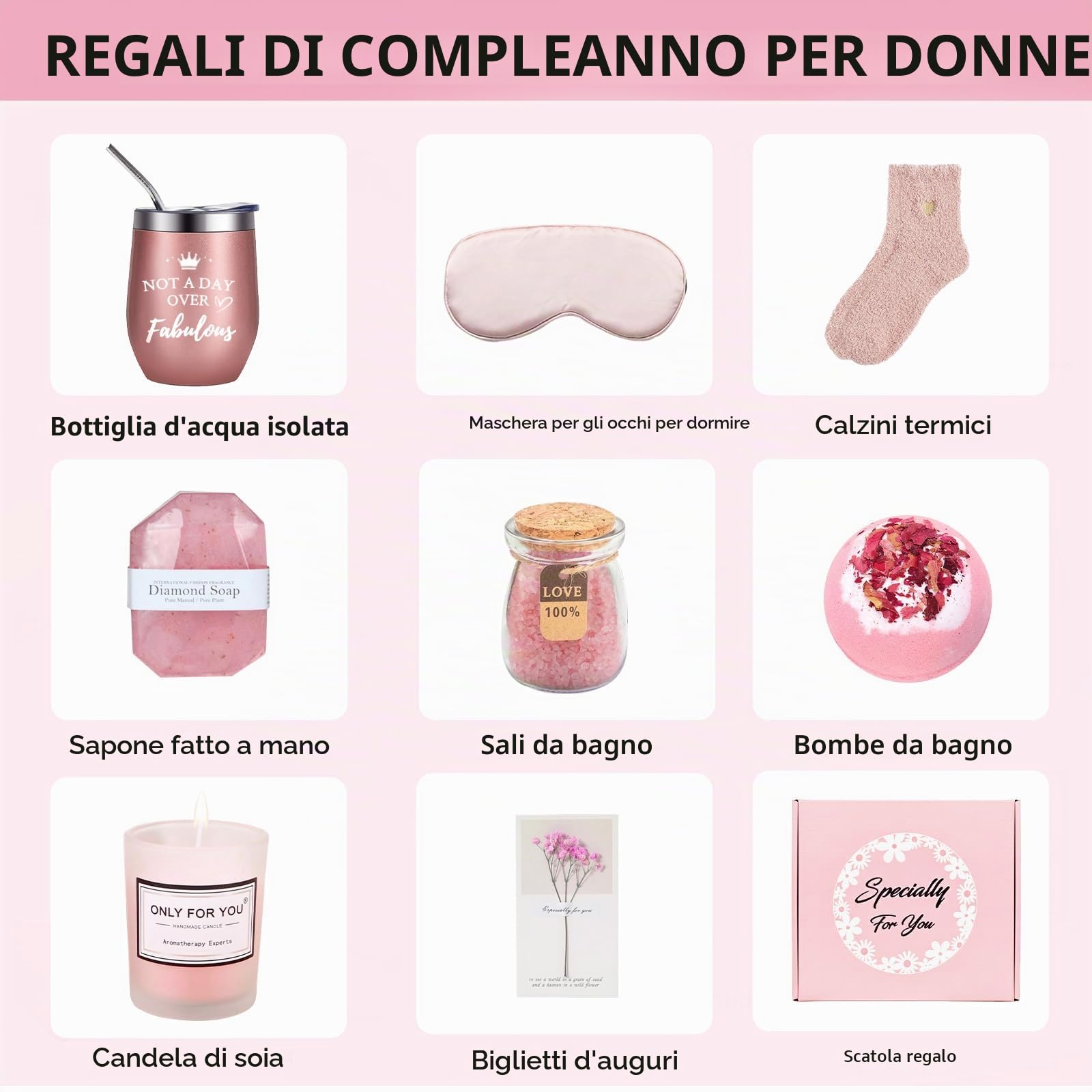 Regali Benessere per Donne,Regalo di Compleanno per 18 30 40 50 60 Donne,Set Regalo di Compleanno per Mamma Migliore Amica Moglie Sorella Natale San Valentino, Festa Della Mamma