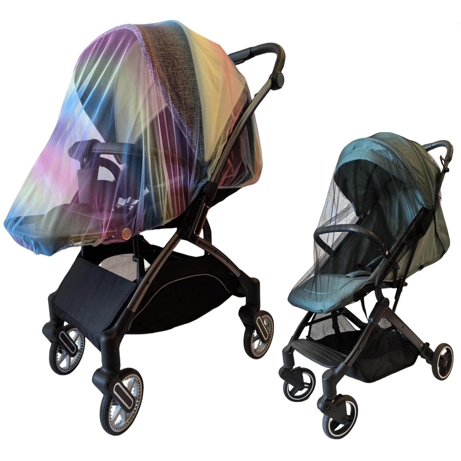 Mosquito Net for Stroller Accessories Insect Mesh Bug Netting Cover for Summer Outdoor Camping Travel Car Seat, Newborn Baby Essentials Mosquiteros para Cunas De Bebes 2pack 2color (Black + Colorful)