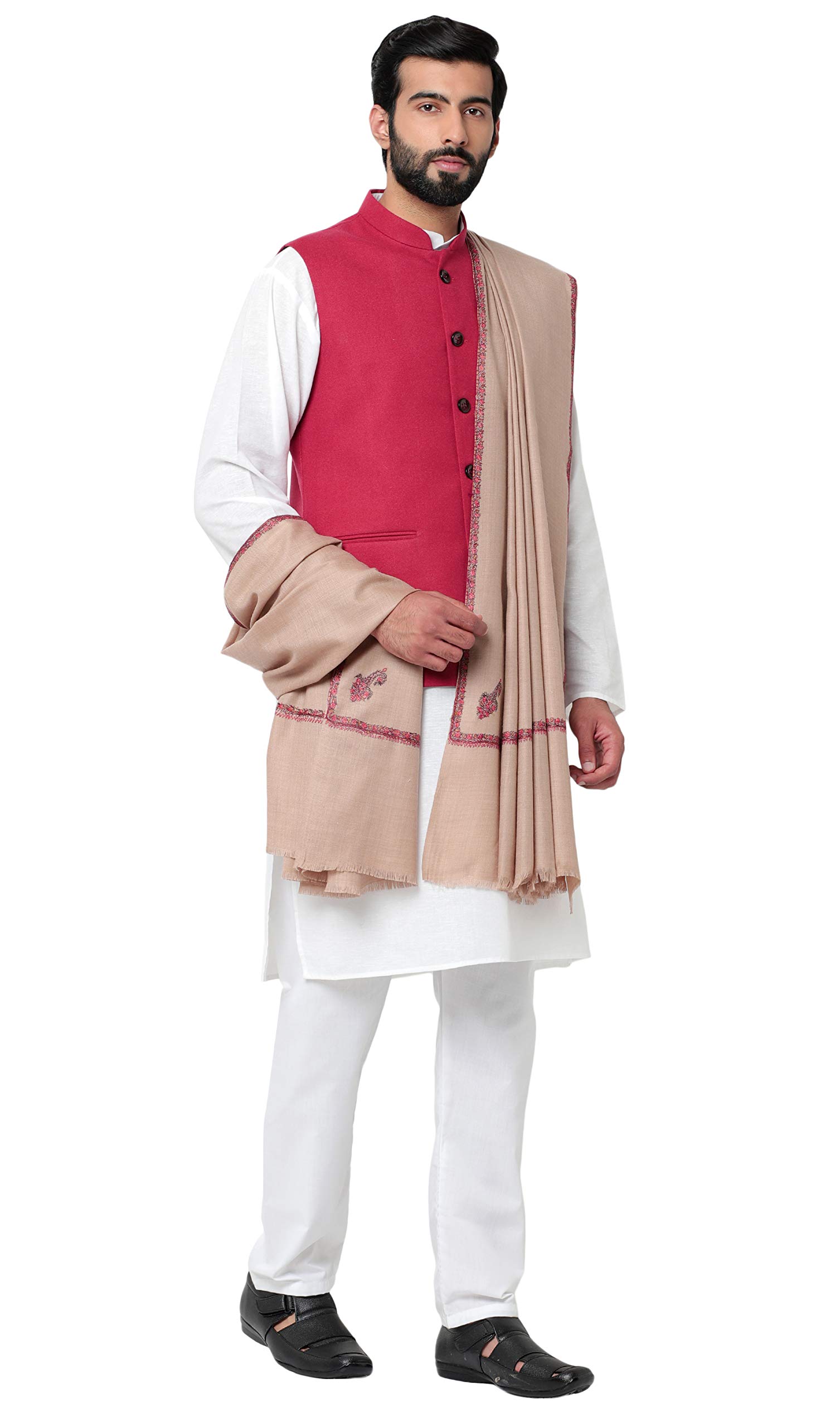 Weavers Villa Men's Embroided Border Kunj Pure Wool Lohi/Woollen Shawl, 125Cm X 250Cm