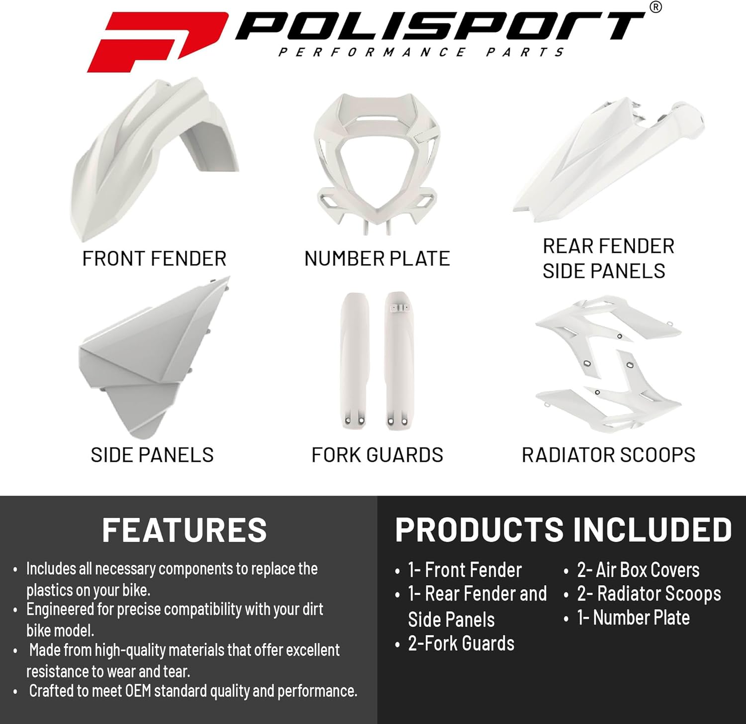 Polisport Motocross (MX) Replica Plastic Kit for BETA X-Trainer (2020–2022) Dirt Bike – OEM Quality, Durable, Flexible & Perfect Fit – White
