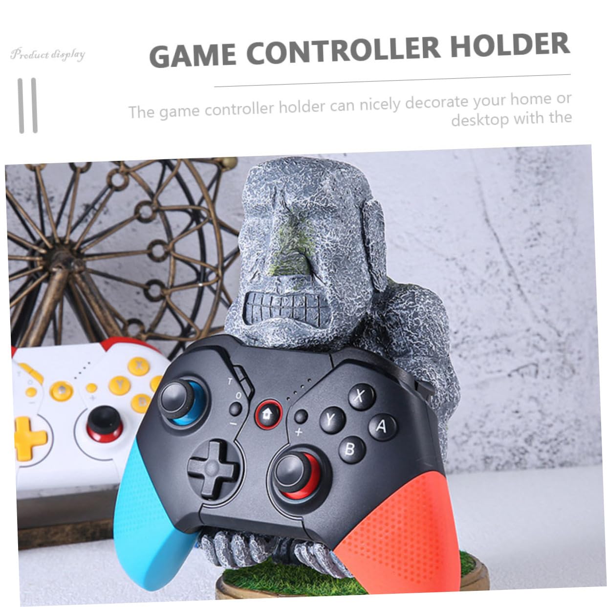 Veemoon Supporto Per Controller Di Gioco in Resina Design Moai Decorativo Da Scrivania, Supporto Stabile Multifunzionale Per Cuffie e Maniglie Da Gaming, Per Appassionati e Collezionisti