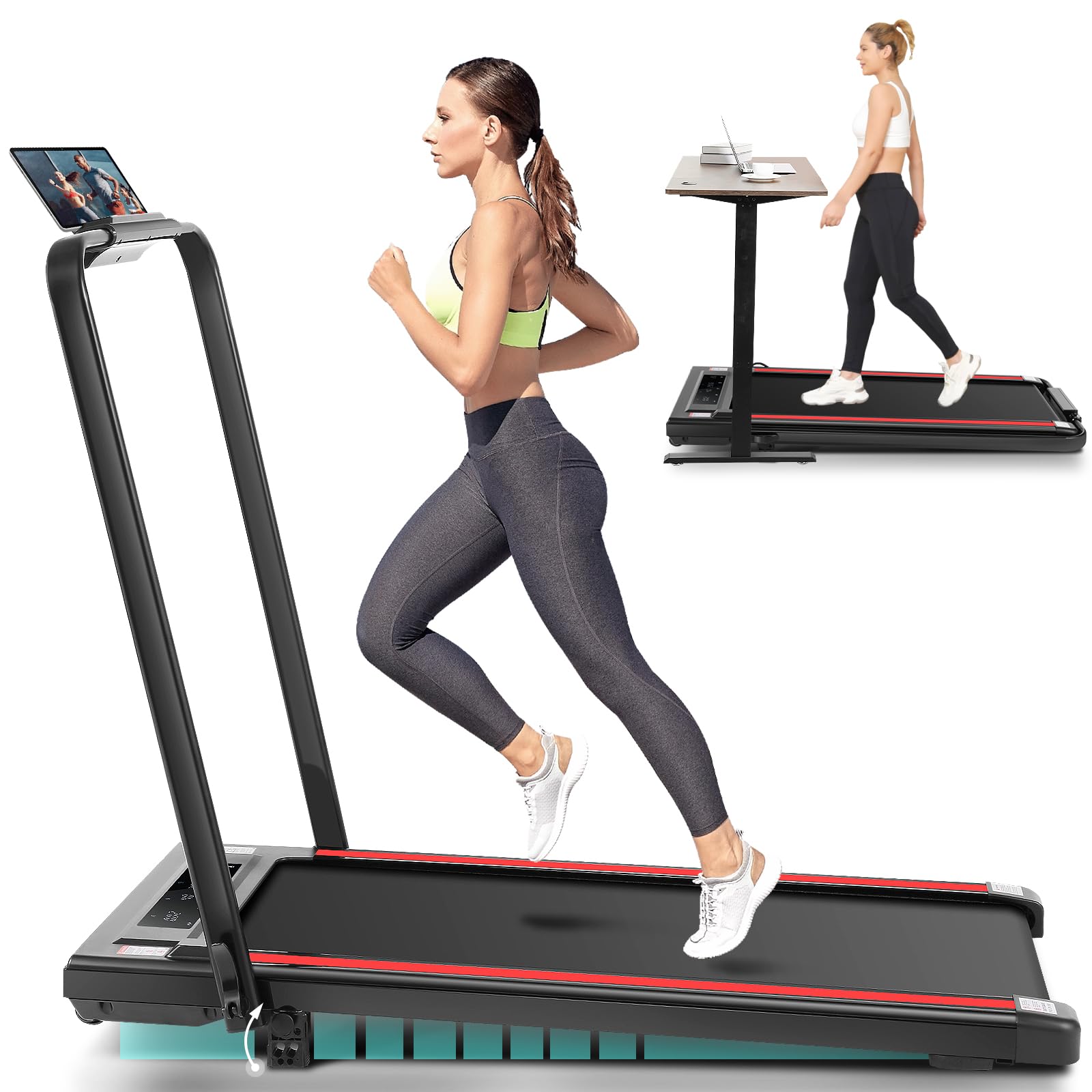 Under Desk Treadmill with Incline, 3 in 1 Walking Pad with Remote Control, 2.5HP Folding Treadmill for Home, 300lbs Weight Capacity Quiet Jogging Running Electric Machine, Garnet