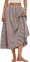 LOMON Women's Cotton Midi A-Line Skirt - Flowy Boho Maxi with Pockets, Elastic Waist for Summer Beach Travel