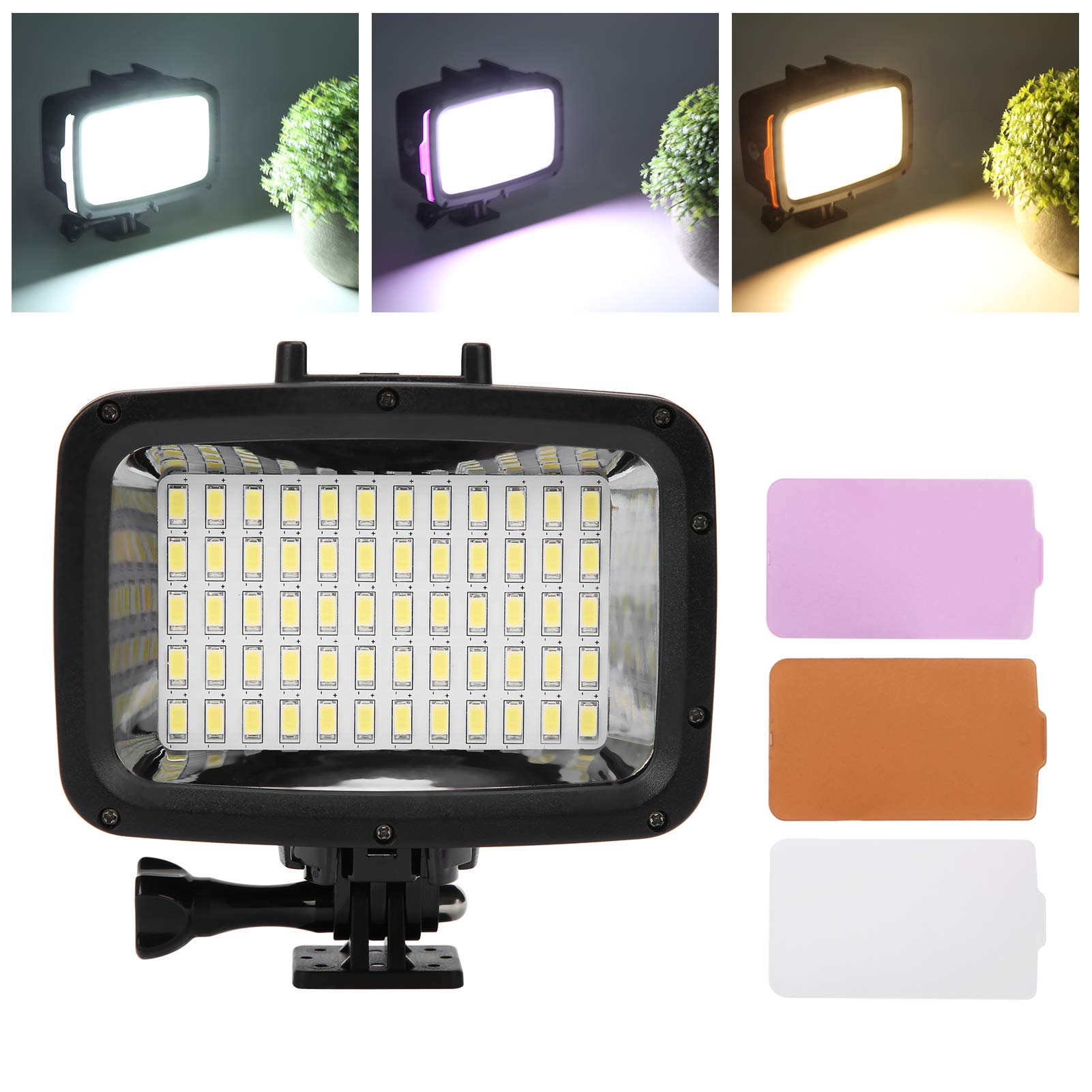 Sxhlseller Luce Video LED Impermeabile da 40 M |60 LED 5500-6000K 1800LM Luce di Riempimento Subacquea per Fotocamera con Pannelli a Soffusa