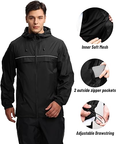 Miniatura 5 de SWISSWELL Chaqueta impermeable rompevientos para hombre, ligera, plegable, con capucha, para golf, senderismo, viajes