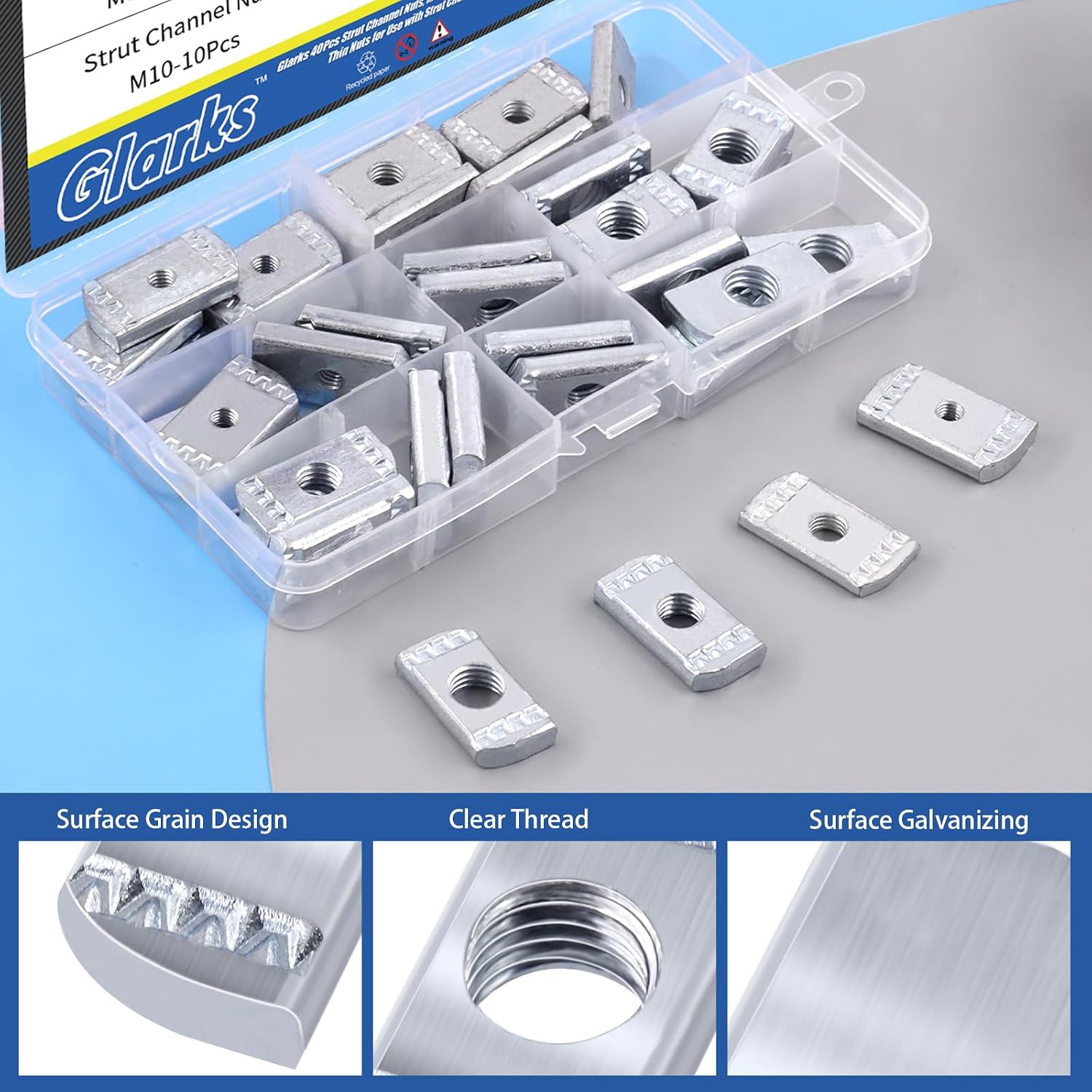 Glarks 40Pcs Strut Channel Nuts Set, M6 M8 M10 M12 No Spring Thickened Nuts with Zinc Plated, Without Spring Nuts Great for Use with Strut Channel