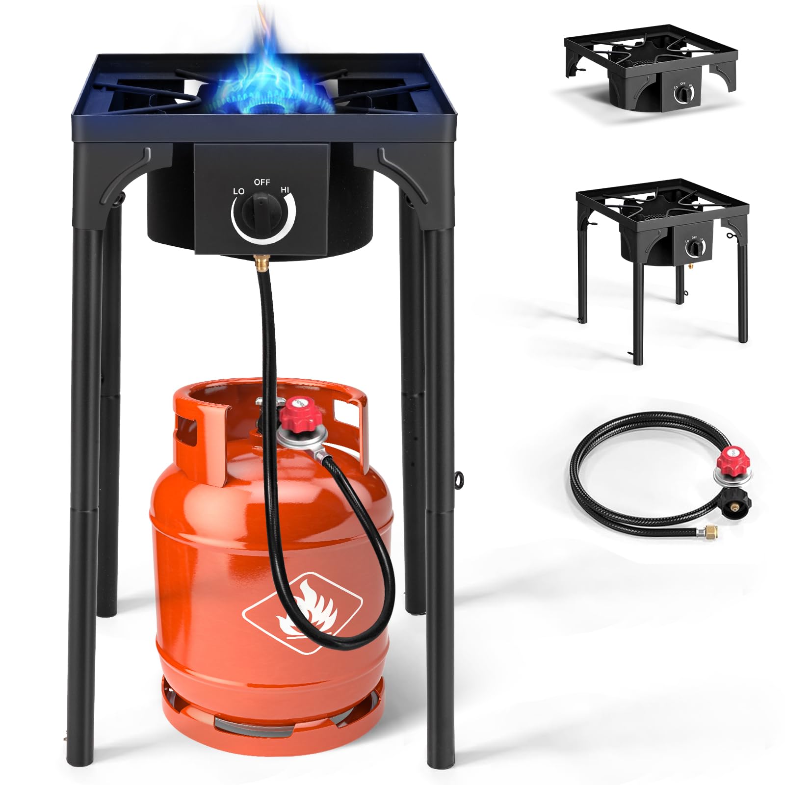 Karl home Estufa de gas propano de 1 quemador para cocinar al aire libre, cocina de camping de 75,000 BTU con patas extraíbles y regulador PSI ajustable para cocinar en el patio trasero, barbacoa,