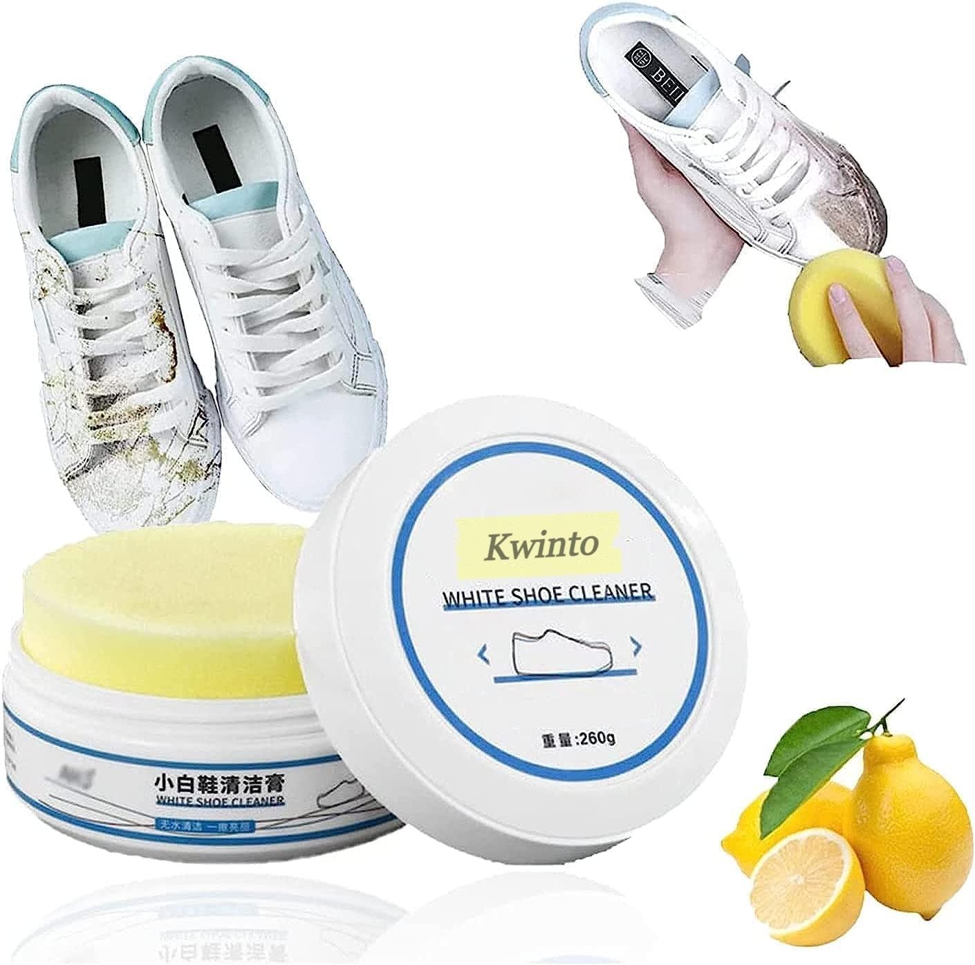 Kwinto White Shoe Cleaning Cream Stain Remover,Shoes Whitening Cleaning,Stain Remover Cleansing Cream for Shoe,Sneaker Cleaner White Shoes,for Leather Shoes,Sports Shoes,Canvas Shoes