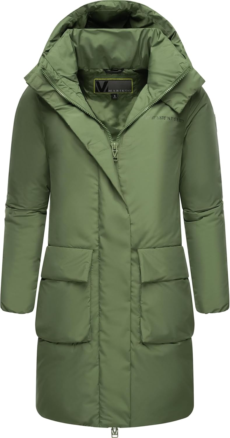 Marikoo Women Winter Jacket with Hood | Windproof & Weather-Resistant Puffer Jacket | Long Coat for Ladies | Nanami XVI S-3XL