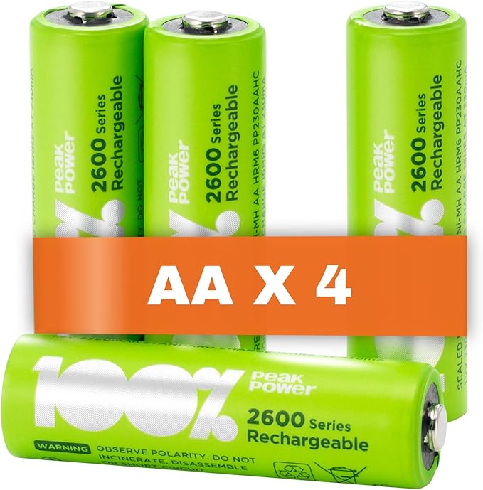 4 x AA Rechargeable Batteries 2300 mAh 100 PeakPower NiMH