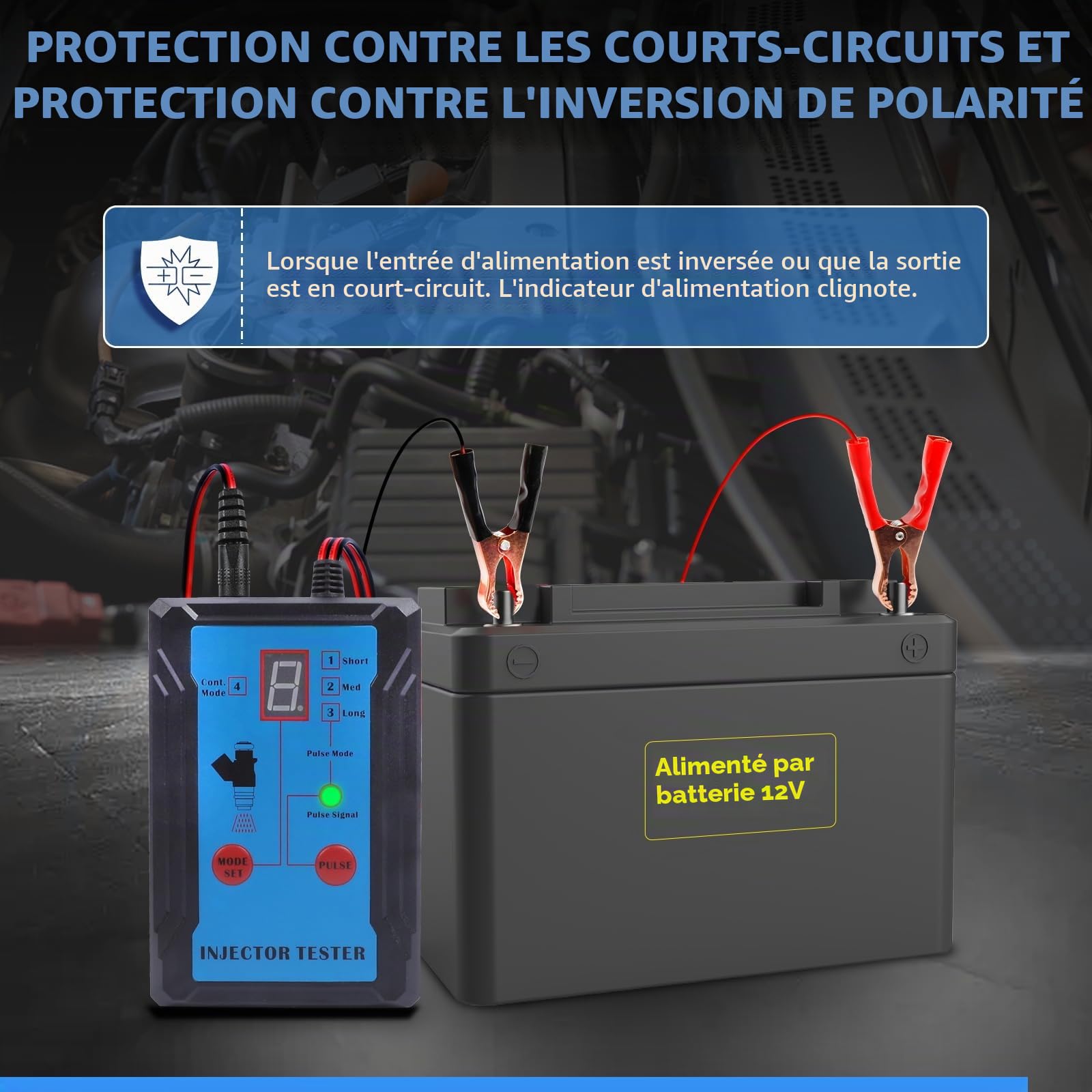 Testeur d'injecteur de carburant de voiture 12 V - 8 modes d'impulsion - Appareil de diagnostic d'injection de carburant avec 4 adaptateurs de tuyau