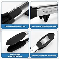 Vista 7 de Paquete de 5 pinzas de silicona para cocinar, 4 pinzas de cocina de 13 pulgadas con puntas de silicona, pinzas de acero inoxidable antiadherentes