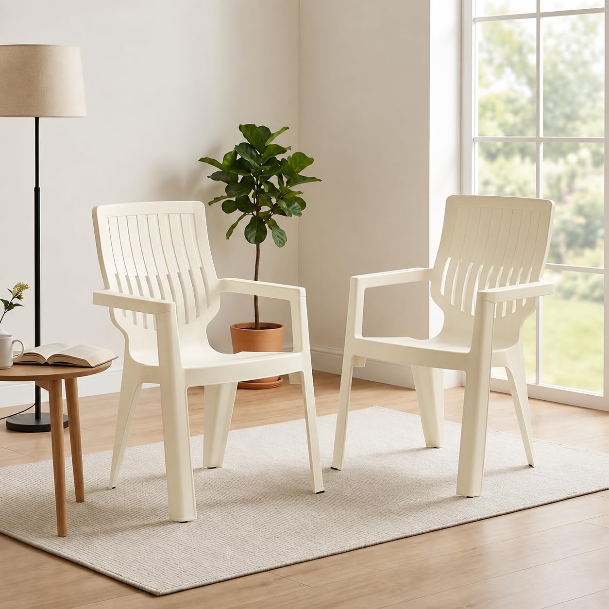 Neelkamal Ortho Comfort Armrest Plastic Chair Set of 2 |Ergonomic High Back Premium Finish Chair for Home, Living Room,Cafe, Balcony Indoor Outdoor Use(Colour: Cream)-image-39
