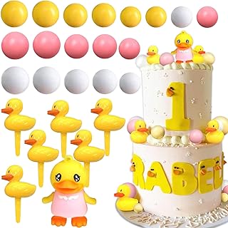 25 piezas de decoración para tartas de pato rosa, pato amarillo, accesorios para tartas de cumpleaños, accesorios de fiesta de verano, niños y niñas, baby shower, fiesta de cumpleaños, fiesta temática