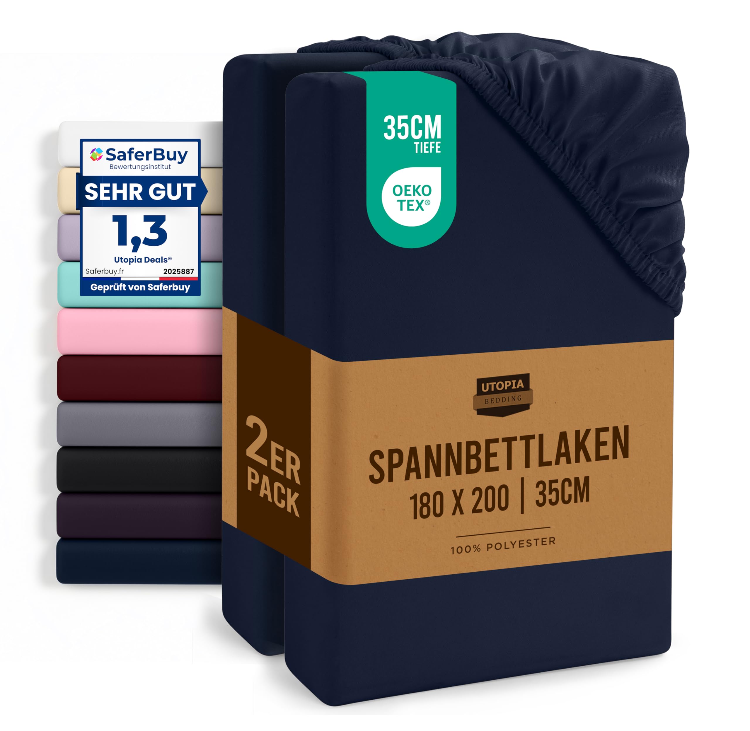 Utopia Bedding - 2er Set Spannbettlaken - Oeko-Tex Zertifiziertes - Gebürstete Mikrofaser Spannbetttuch - 35 cm Tiefe Tasche