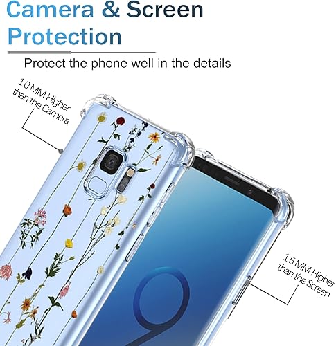 Miniatura 2 de OEURVQO Funda para Galaxy S9 Samsung S9 SM-G960F, diseño floral transparente con patrón de flores, cubierta de TPU suave, a prueba de golpes,