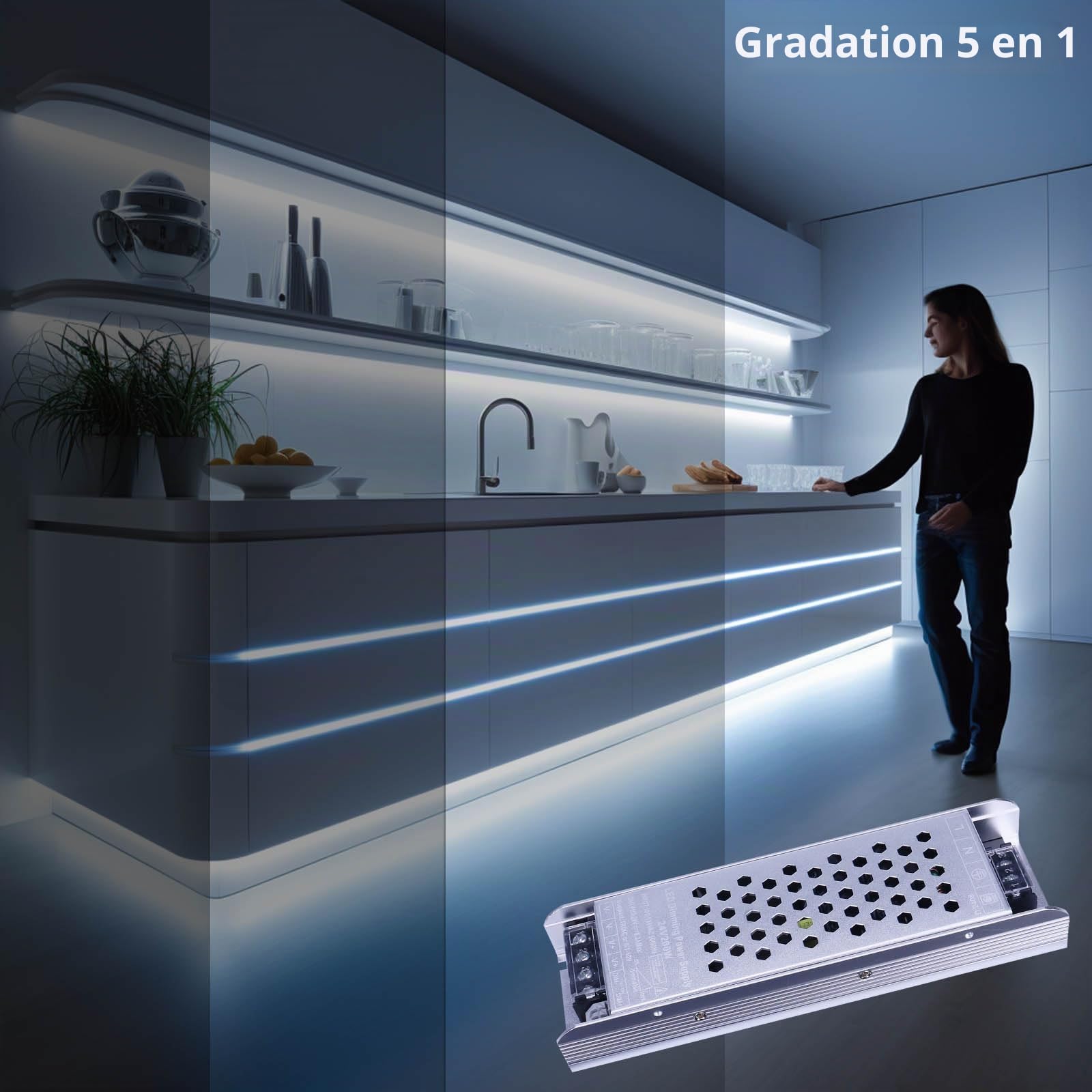 BENLUN Transformateur LED 24V 8,5A 200W, Driver Gradateurs Triac, IP20 Adaptateur Alimentation, AC 220V à DC 24V Transfo LED de Tension Constante