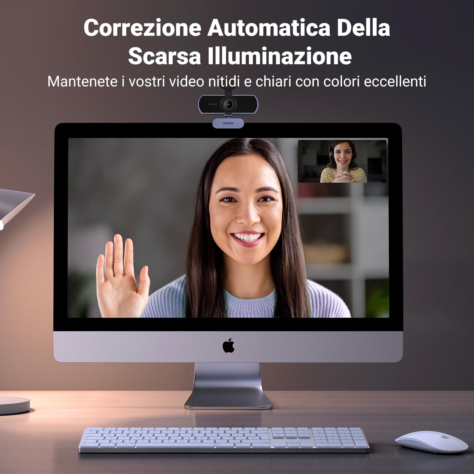 UGREEN Webcam Full HD 1080P 30FPS USB A PC Camera 2 Microfono Incorporato 85°Angolo di Visione per Windows MacOS Linux Supporto Youtube Streaming Skype Video Calling Zoom Videoconferenze(Grigio)