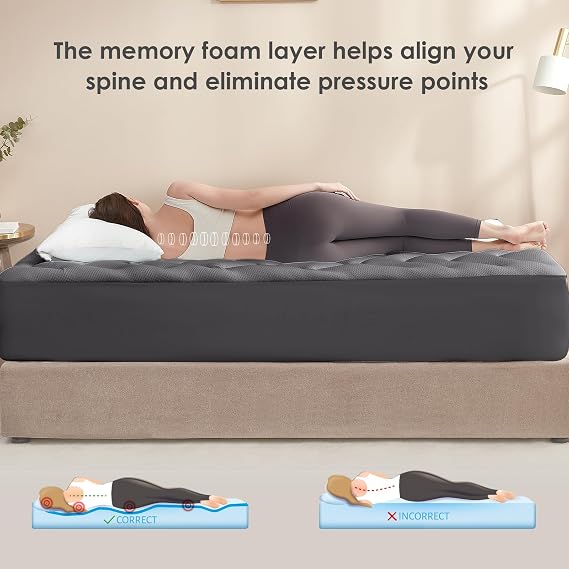 EHEYCIGA Memory Foam Mattress Topper Double Bed, 135x190x3cm, Dark Grey | Gel Mattress Pad, Extra Deep Pocket, Breathable Mattress Cover, Soft Supportive