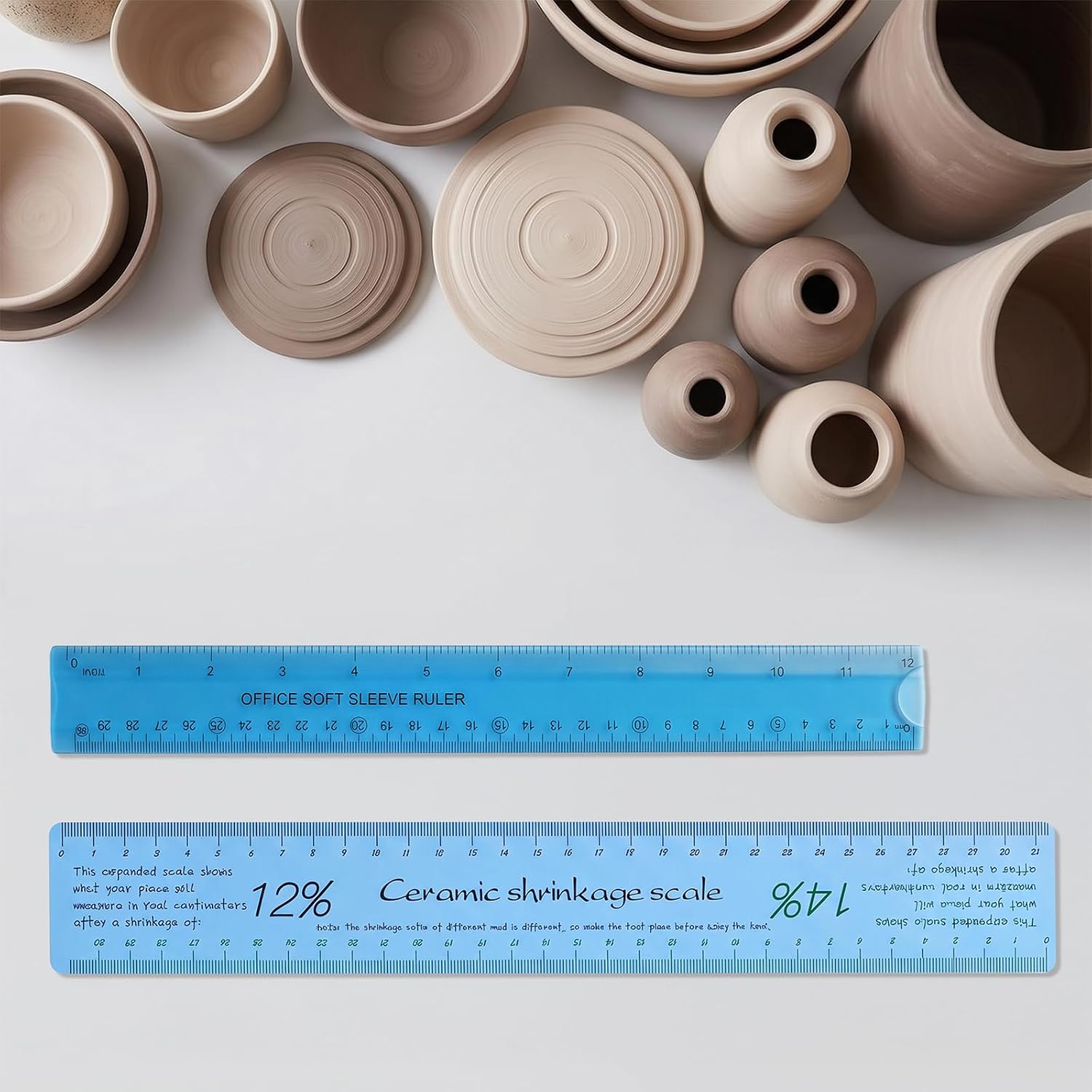 2 Pcs Ceramic Shrink Ruler Pottery Clay Measuring Ruler with Standard Scale Flexible Plastic Pottery Tool Supplies for Carving Shaping Clay Sculpture Modeling