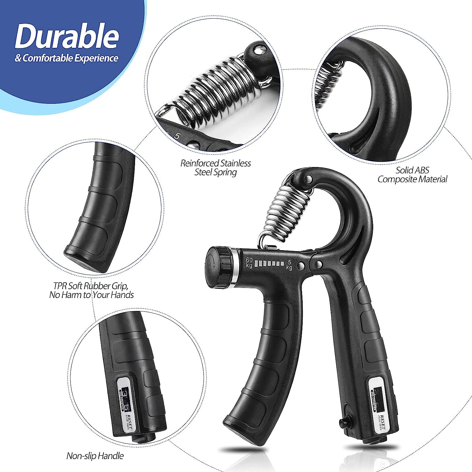 AMIFIT Hand Grip Strengthener 5 to 60 Kg Forearm Exerciser, Black 3