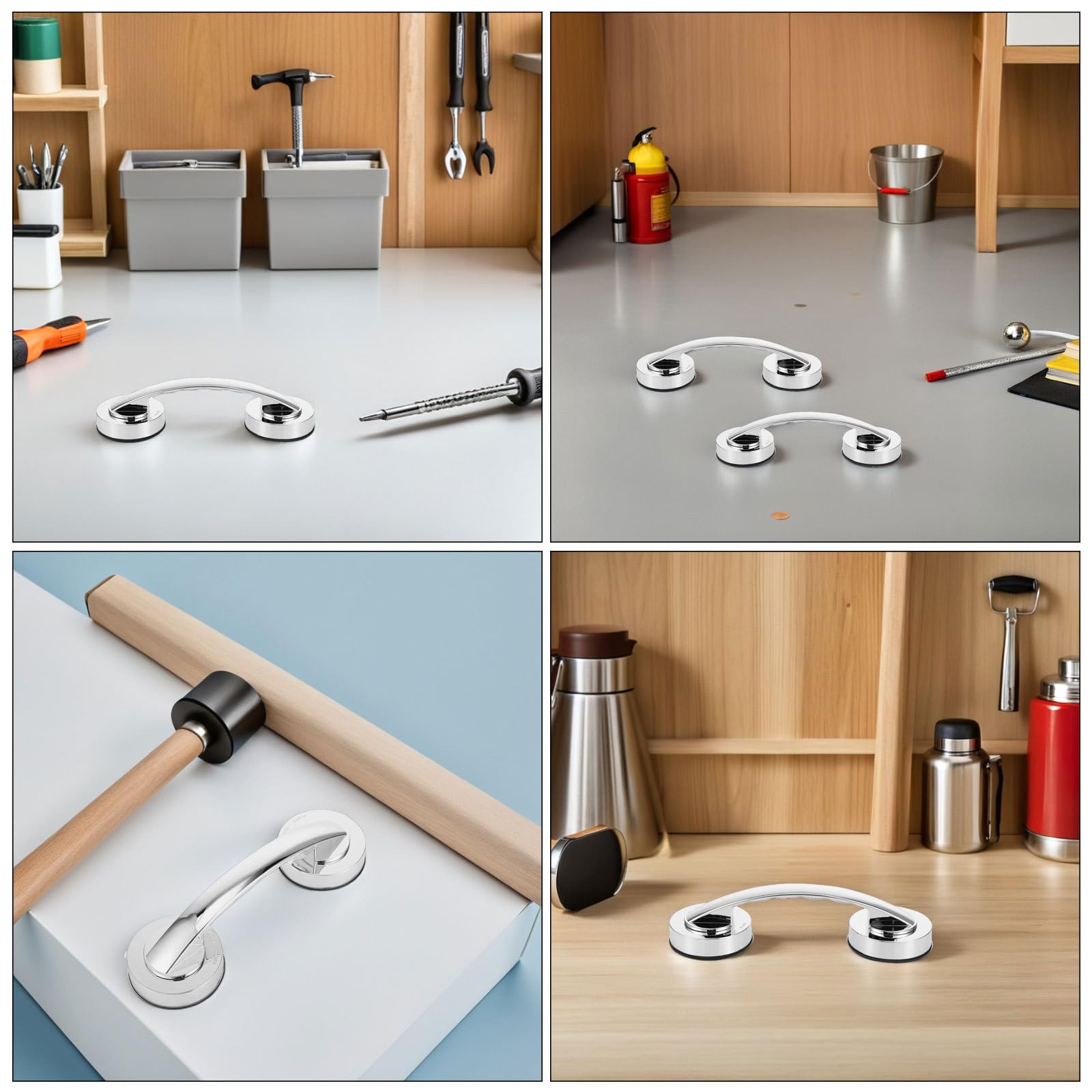 Vaguelly Barra de Apoyo para Baño Ventosa Fuerte, 2 Unidades Grandes Plateadas, sin Taladro, Autoadhesiva y Extraíble, Barras de Apoyo para Ducha Seguras y Antideslizantes para Personas