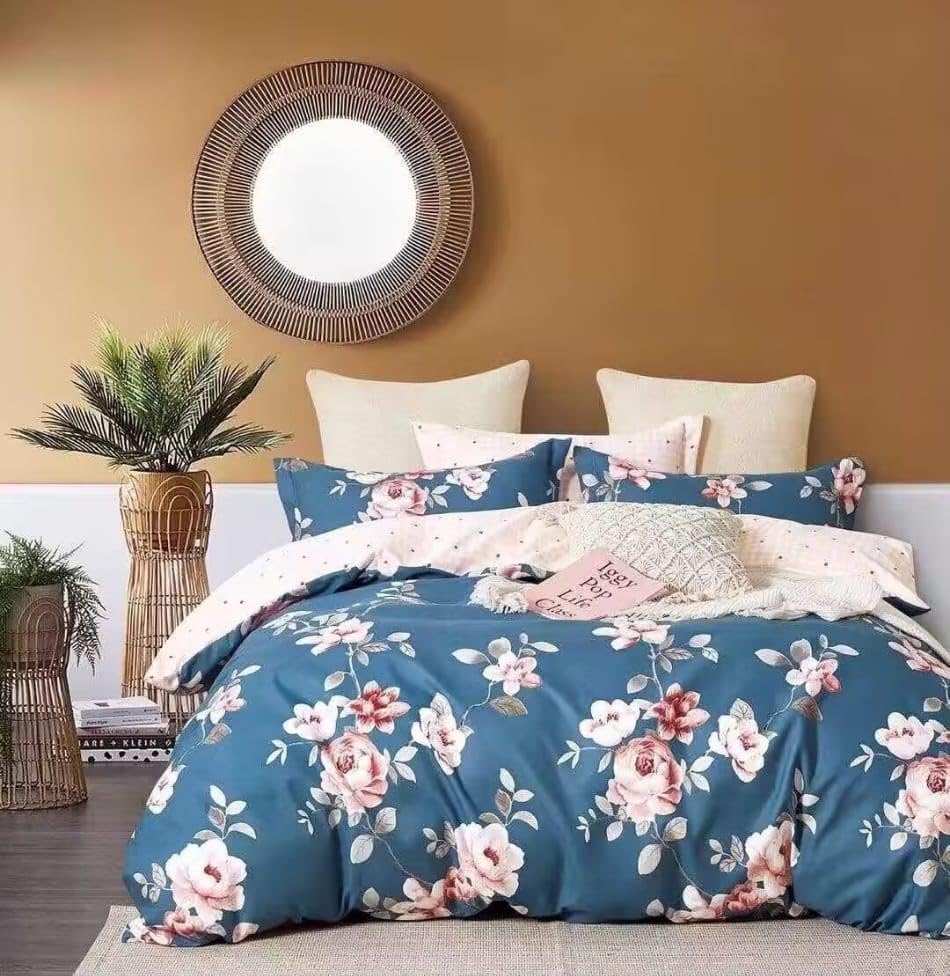 Blue Floral King Size Bedsheet Set – 3 Piece Microfiber Wrinkle Resistant Bedding – Elegant Blue Base – 250x270 cm Sheet + 2 Pillowcases - 75 x 50 cm