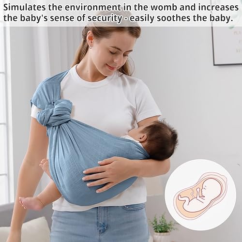 Miniatura 5 de Portabebés con anillo para recién nacidos a niños pequeños, portabebés de algodón de lino suave, fácil de llevar, de doble bucle, de muselina