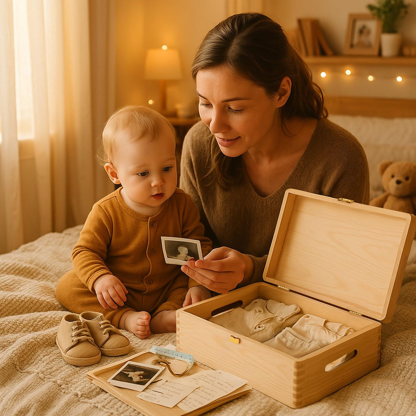 Maverton Boite Souvenir Bebe Personnalisable - Cadeau Naissance Personnalisé - L/XL Boite de Rangement avec Couvercle en Bois de Pin Naturel - Cadeau Noel - Cadeau Anniversaire Enfant Personnalisé