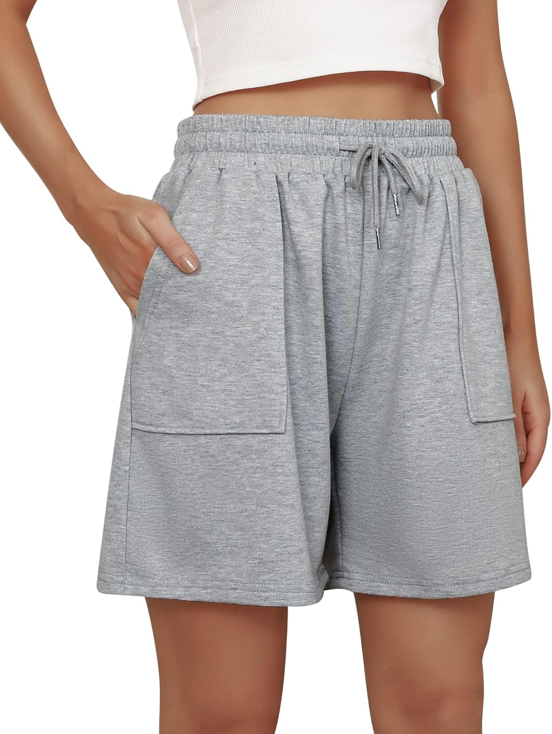 Cowasto Womens Cotton Sweat Shorts Casual Summer Loose Athletic Short Drawstring Waist Lounge Running Shorts with Pockets