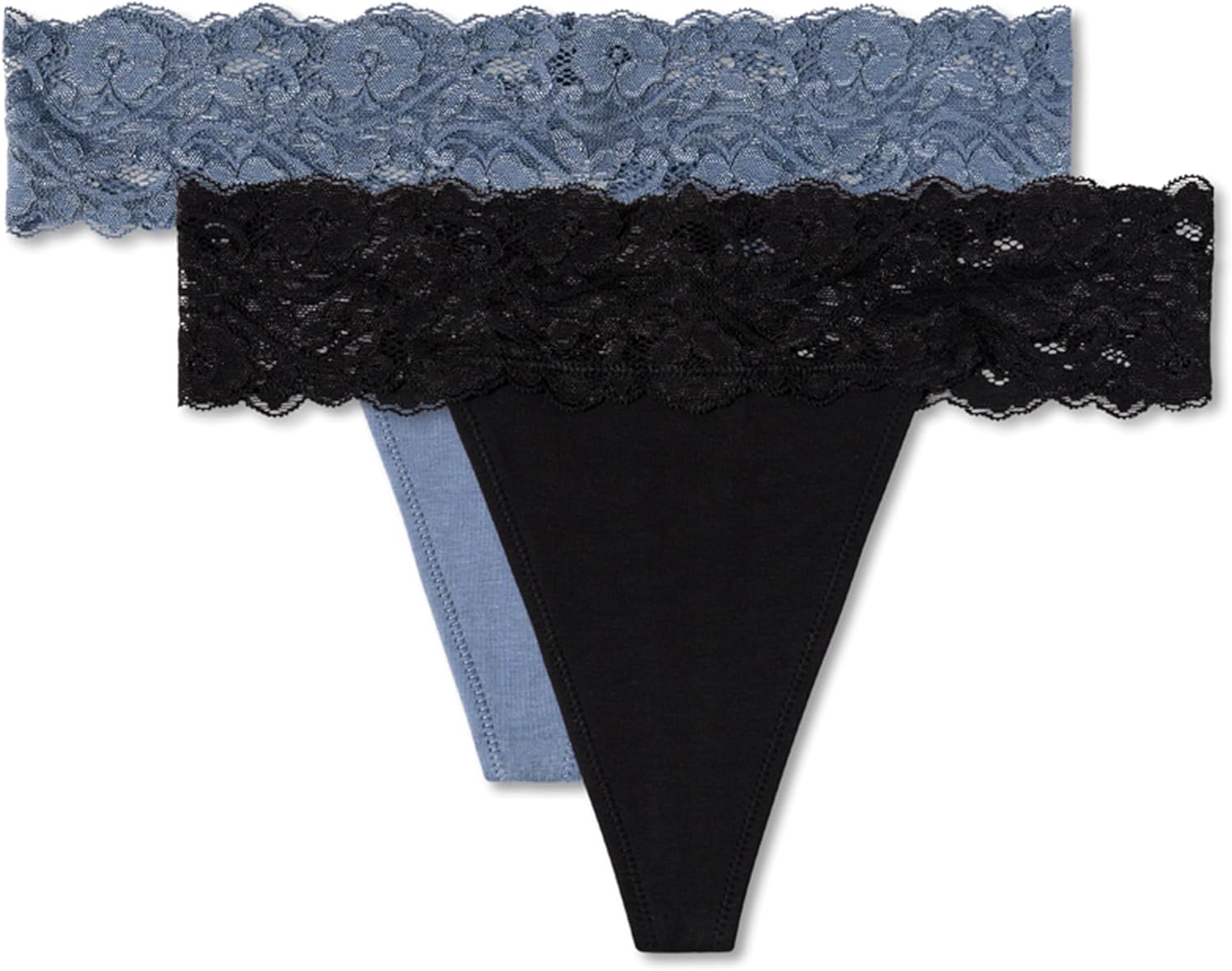 Pact Organic Cotton Women's Lace Waist Thong Underwear, 2 Pack