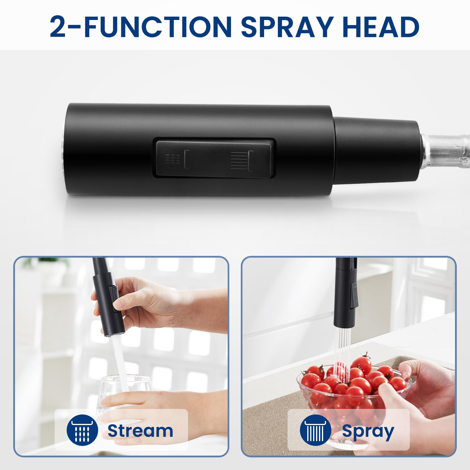 CECIPA Rubinetto Cucina Nero con Molla e 2 Tipi di Getto, Arco Alto Miscelatore Cucina Nero con Doccetta Estraibile, Rubinetto Lavello a Girevole 360°, Miscelatore in Acciaio Inox