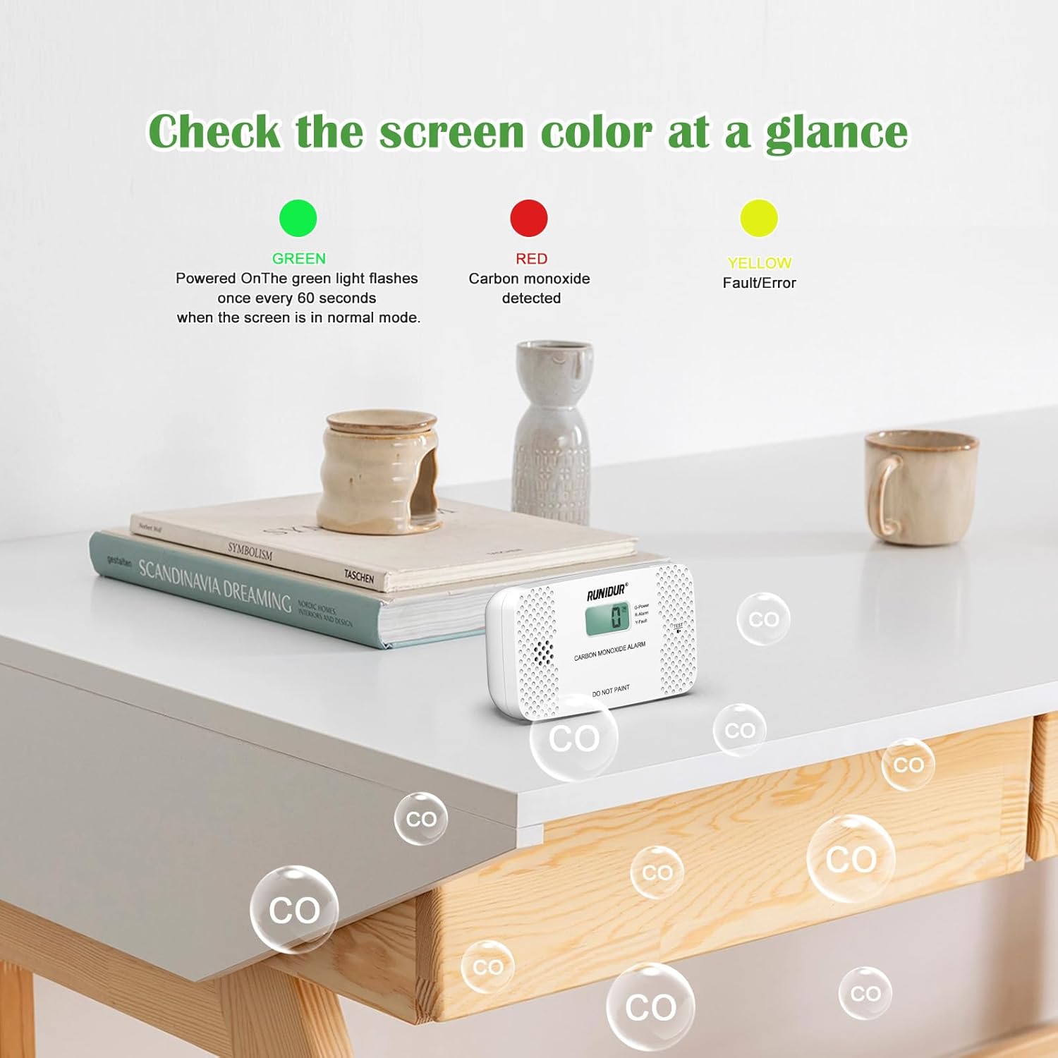 Carbon Monoxide Detectors Replaceable AA Battery-Powered LCD Display Portable Carbon Monoxide Detector for Travel,RV.(1-Pack) US-CO03 - Image 5