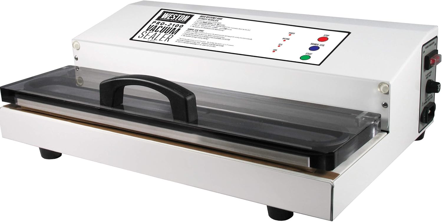 Weston Brands Vacuum Sealer Machine for Food Preservation & Sous Vide, Extra-Wide Bar, Sealing Bags up to 15", 935 Watts, Pro-2100 (White) Pro-2100 (White) Sealing Bags up to 15" Wide, 935 Watts Sealer Machine
