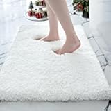 Small Bathroom Rugs 17x24 Non Slip White Fluffy Bath Mat for Bathroom Floor Machine Washable Plush Luxury Bath Rug for Tub Soft Shaggy Absorbent Shower Mat