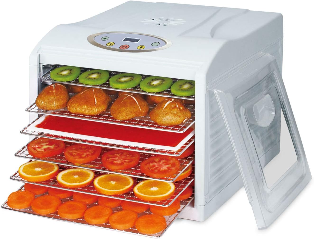 BioChef Arizona Sol Food Dehydrator with 6 x BPA FREE Stainless Steel Drying Trays & Digital Timer + Accessories - Horizontal airflow for meat, fruit, herbs and vegetables food preserver, white