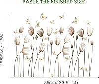 Vista 6 de Calcomanías de pared de tulipán liso, flores de mariposa, arte floral de sacinora para bricolaje, calcomanías de pared de vinilo extraíble