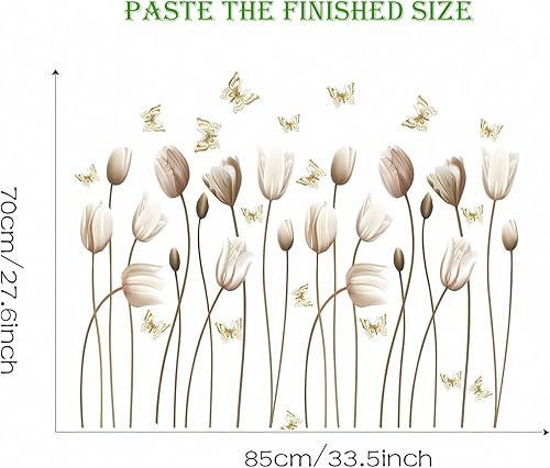 Miniatura 6 de Calcomanías de pared de tulipán liso, flores de mariposa, arte floral de sacinora para bricolaje, calcomanías de pared de vinilo extraíble para