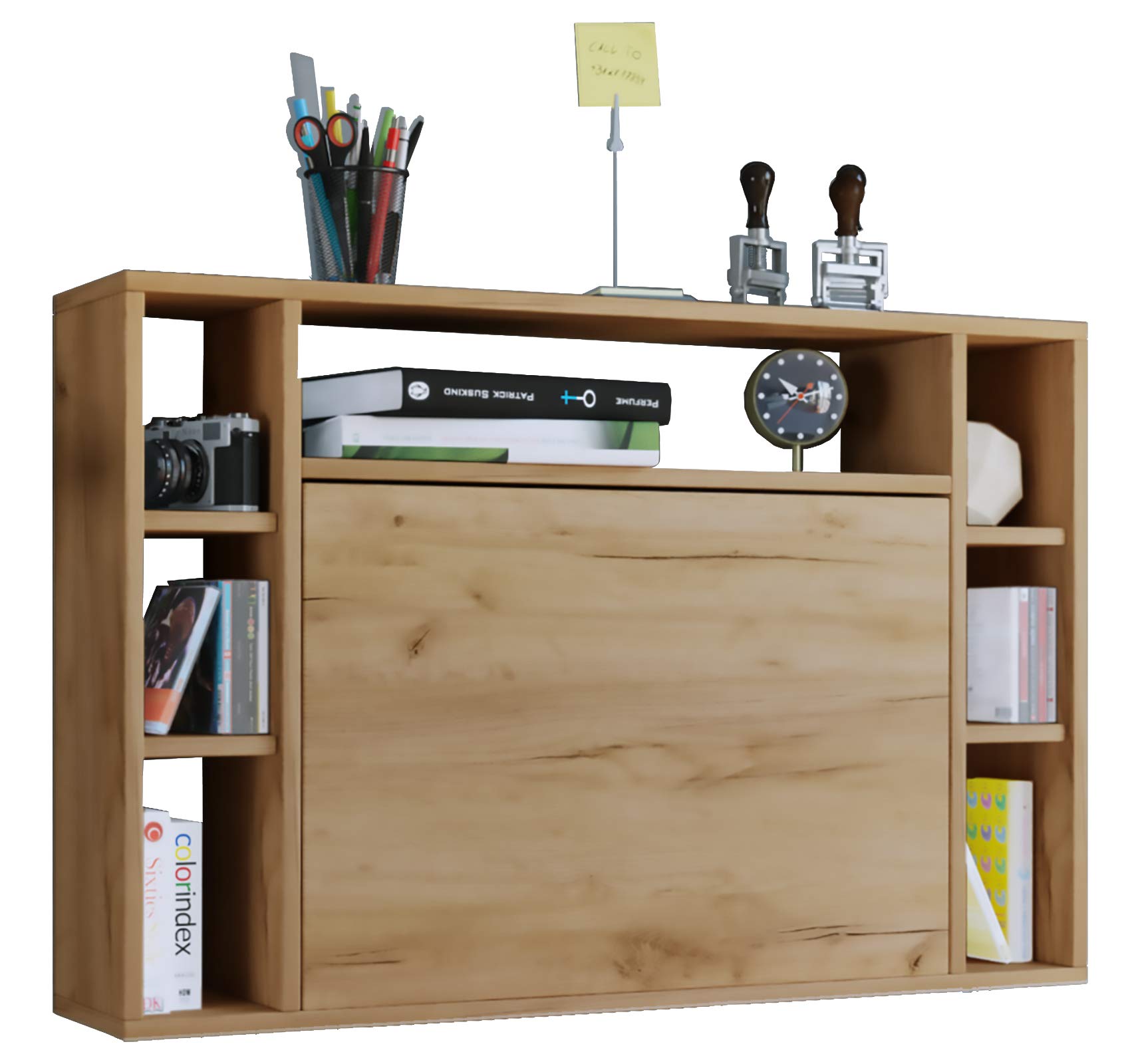 VCM Computertisch hängend | Klapptisch | Wandschreibtisch | Maße ca. H. 60 x B. 90 x T. 20 cm | Schreibtisch - Wandila Honig-Eiche