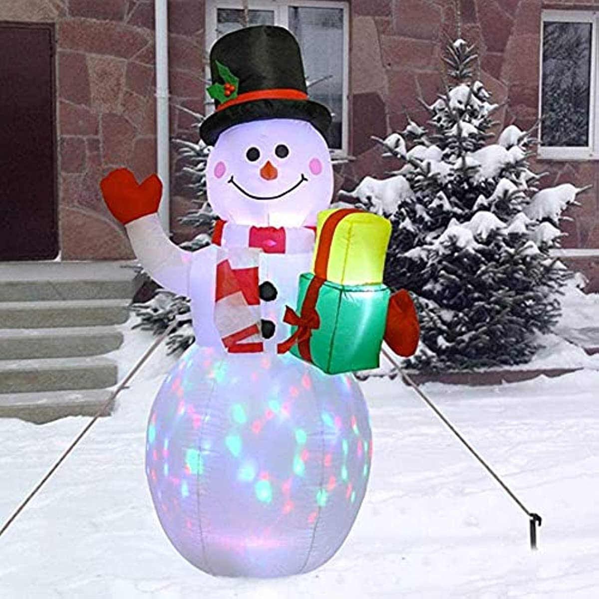 Bonhomme de neige gonflable de 1,5 m avec souffleur intégré et lumières LED rotatives colorées, pour cour, jardin, extérieur