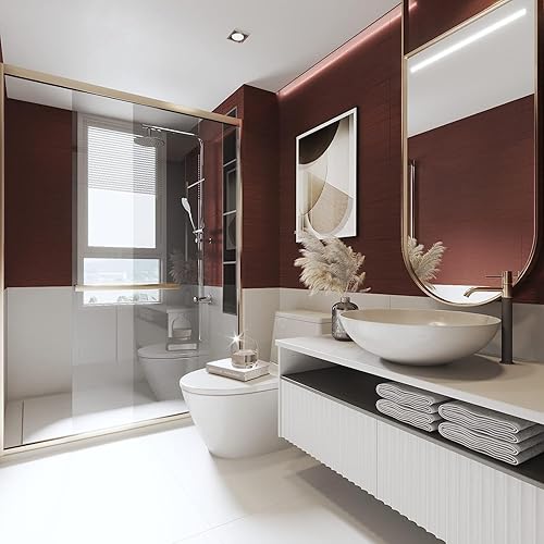 Miniatura 6 de VIOPVERY Papel adhesivo de acero inoxidable marrón rojizo de 15.7 x 197 pulgadas, papel tapiz para despegar y pegar, impermeable, fácil de quitar,