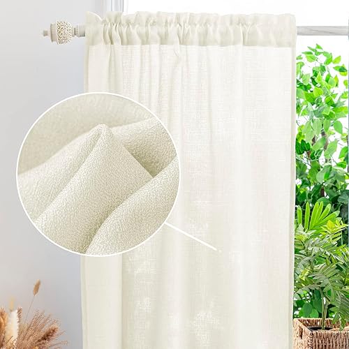 Miniatura 10 de Yancorp Cortinas azules de 84 pulgadas de largo para sala de estar, 2 paneles de lino con textura, juego de cortinas semitransparentes filtrantes de