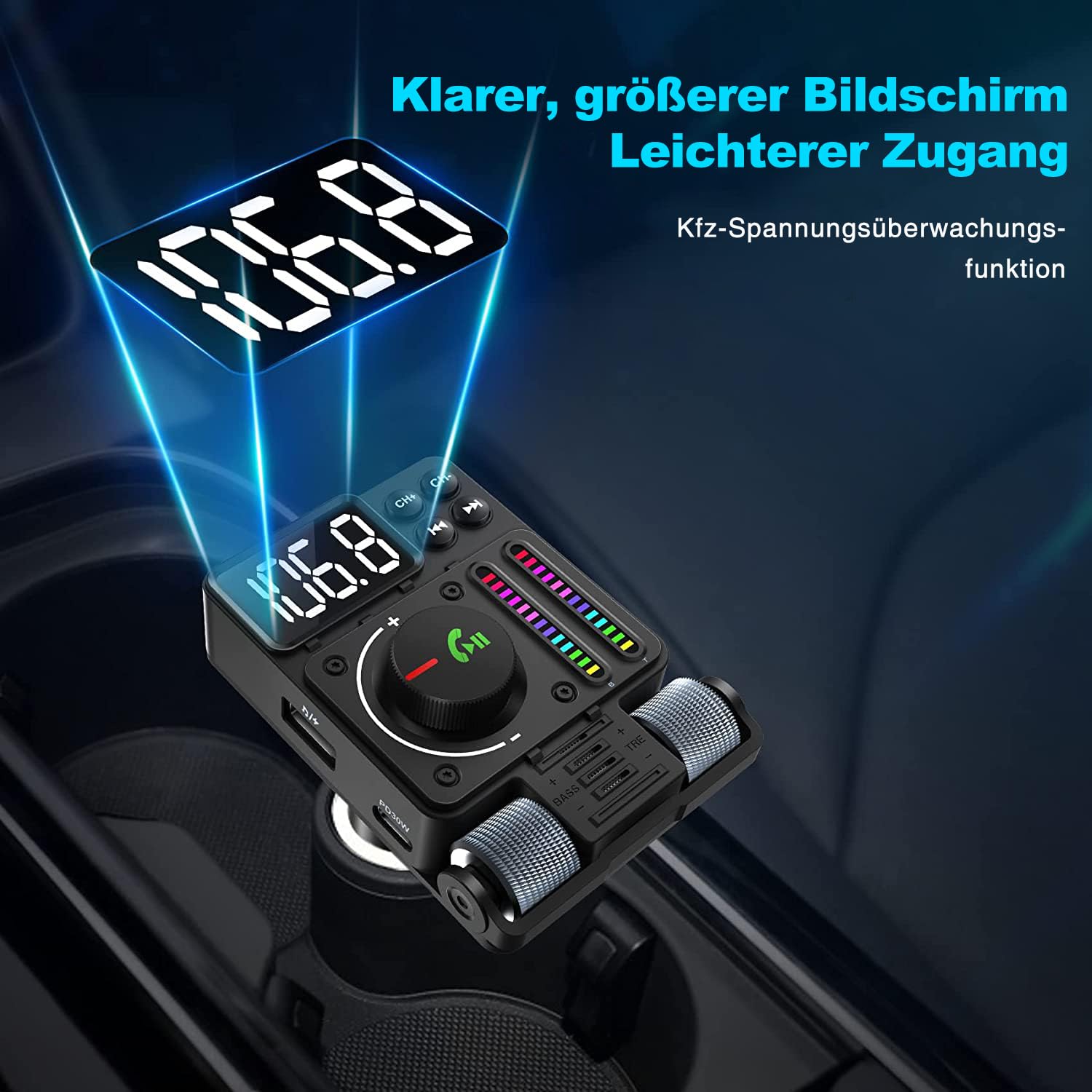 GizmoVine Nadajnik samochodowy Bluetooth 5.3 FM, adapter radia z PD 30 W i USB 12 W, telefon do Mani Libere, odtwarzacz MP3 zapalniczka, uchwyt USB, 64 GB, Accenti i Bassi