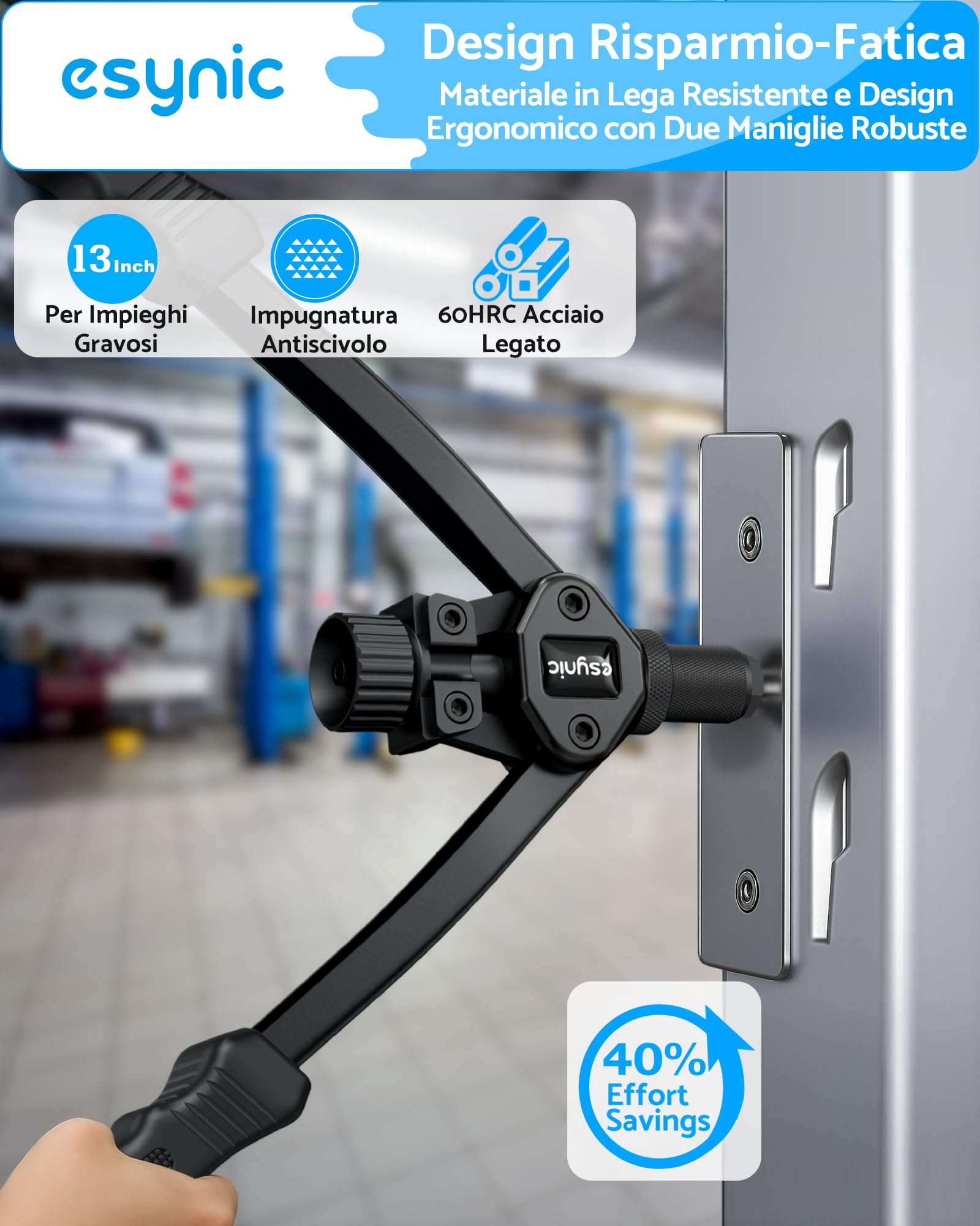 eSynic 13" Pistola per Rivetti Manuale con Manico Ergonomico, 7 Mandrini Intercambiabili M3 M4 M5 M6 M8 M10 M12, 100 Dadi e Valigetta, Rivettatrice per Assemblaggio Riparazioni Manutenzione - Nero