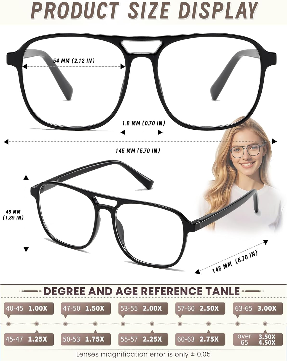 Trendy Aviator Reading Glasses for Women Men Blue Light Blocking Computer Readers Eyewear - Image 3