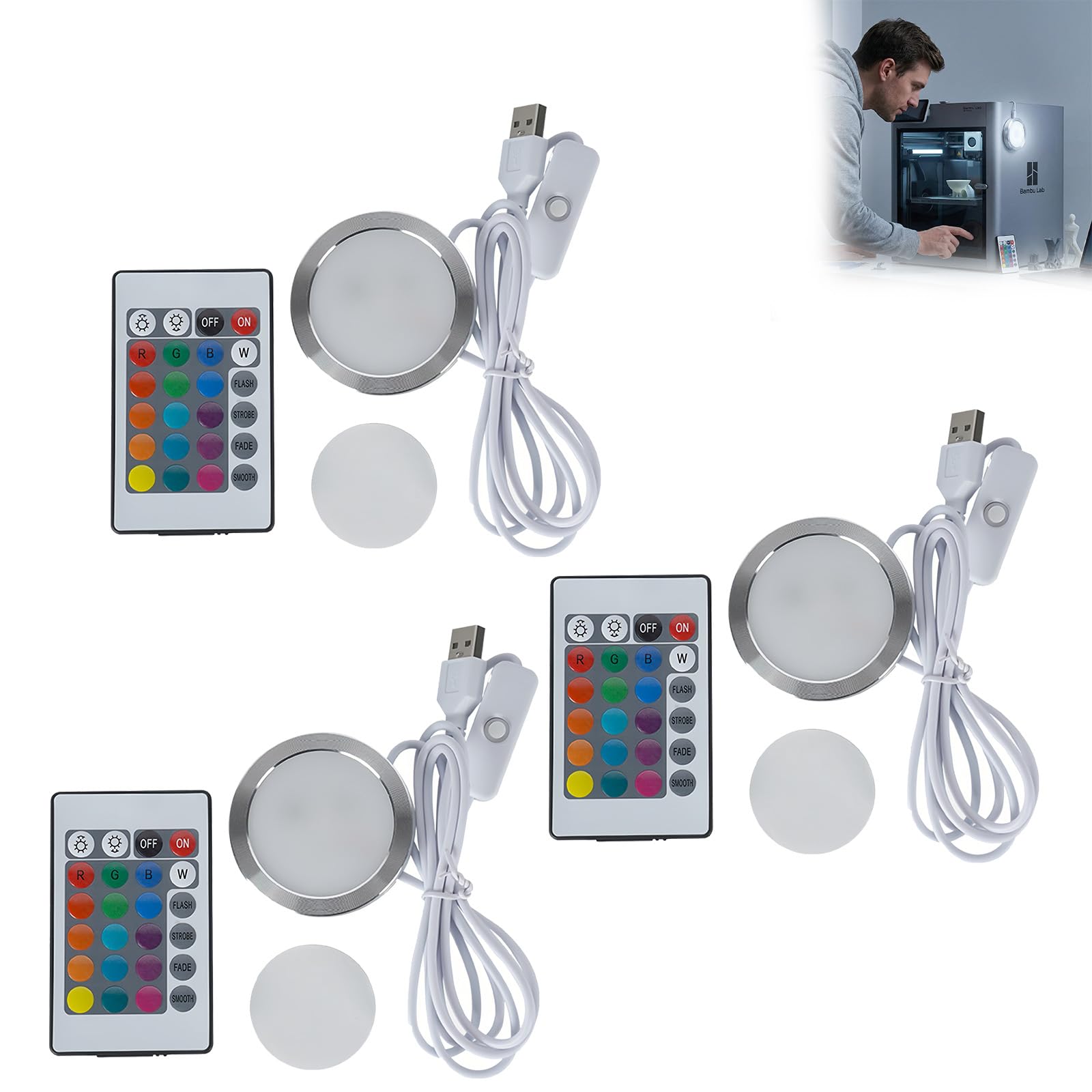 Sistema Completo de Iluminación LED RGB para Impresora 3D Bambu Lab X1C/P1P/P1S/X1/X1E/H2D con Control Remoto, Instalación Sencilla y Diseño para Ambientes Cálidos y Decoración de Interiores