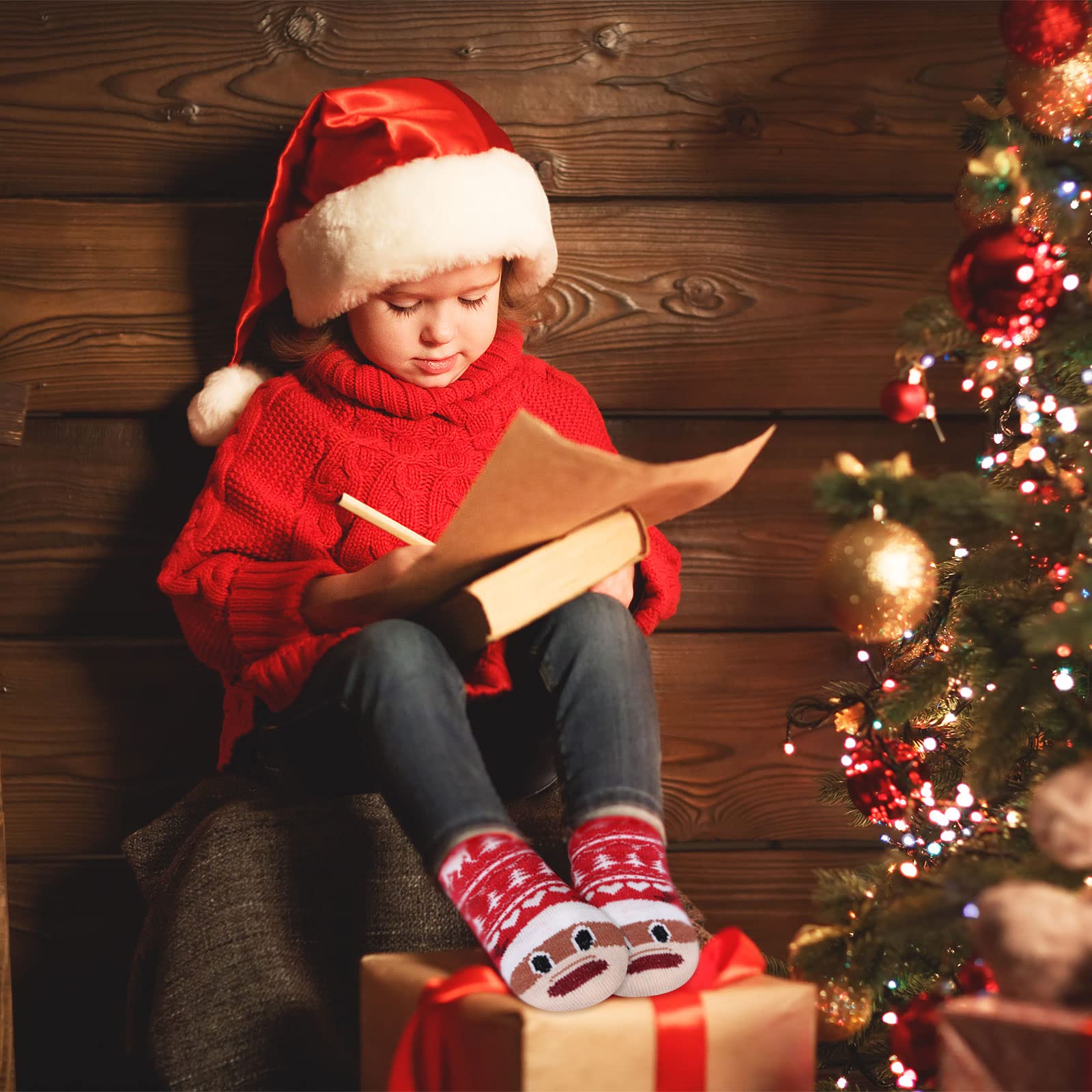 Lot de 4 paires de chaussettes de Noël en vrac doublées en polaire pour femme et fille - Cadeau de Noël fantaisie